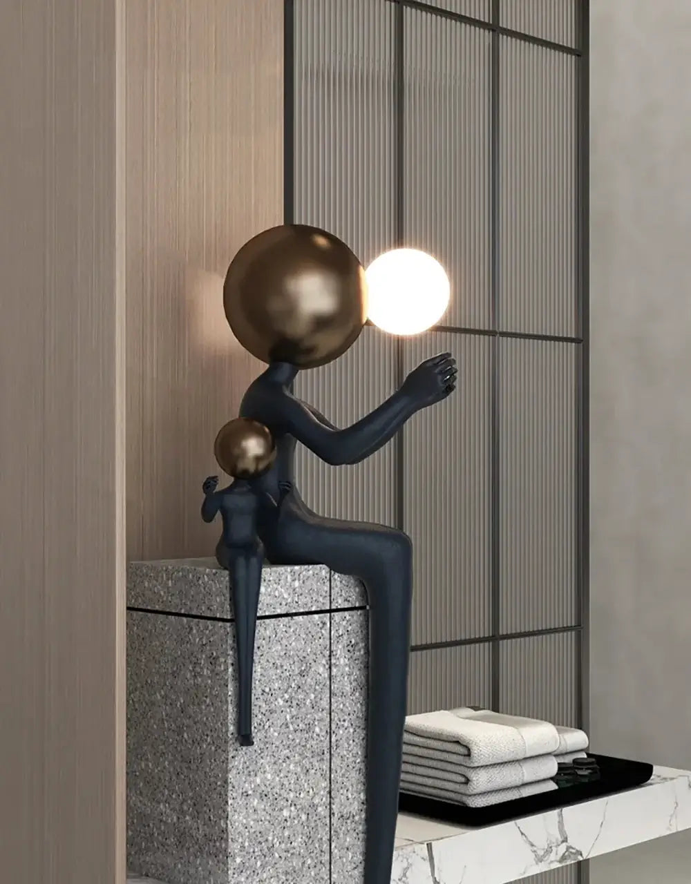 Lámpara de pie Escultura Doble Figura Sentada