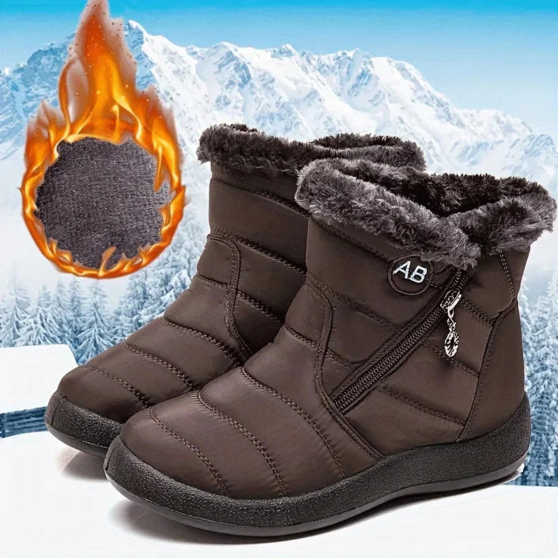 Women's Winter Snow Boots Faux Fur Lined Waterproof Ankle Booties Side Zipper Warm Outdoor Short Boots for Cold Weather
