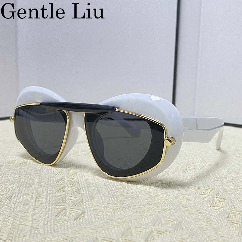 Sexy Cat Eye Punk Sunglasses Women 2026 Luxury Brand New Y2k Sports Double Frame Sun Glasses For Men Shield Eyewear Shades UV400