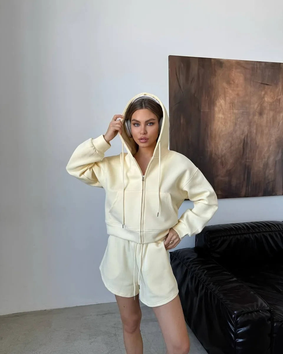 Womens Classic Hoodies and Short Suits Pants Tracksuits Sold Two 2 Piece Outfit Zip Up Sweatshirt Sporty Basic Casual Sweatsuits
