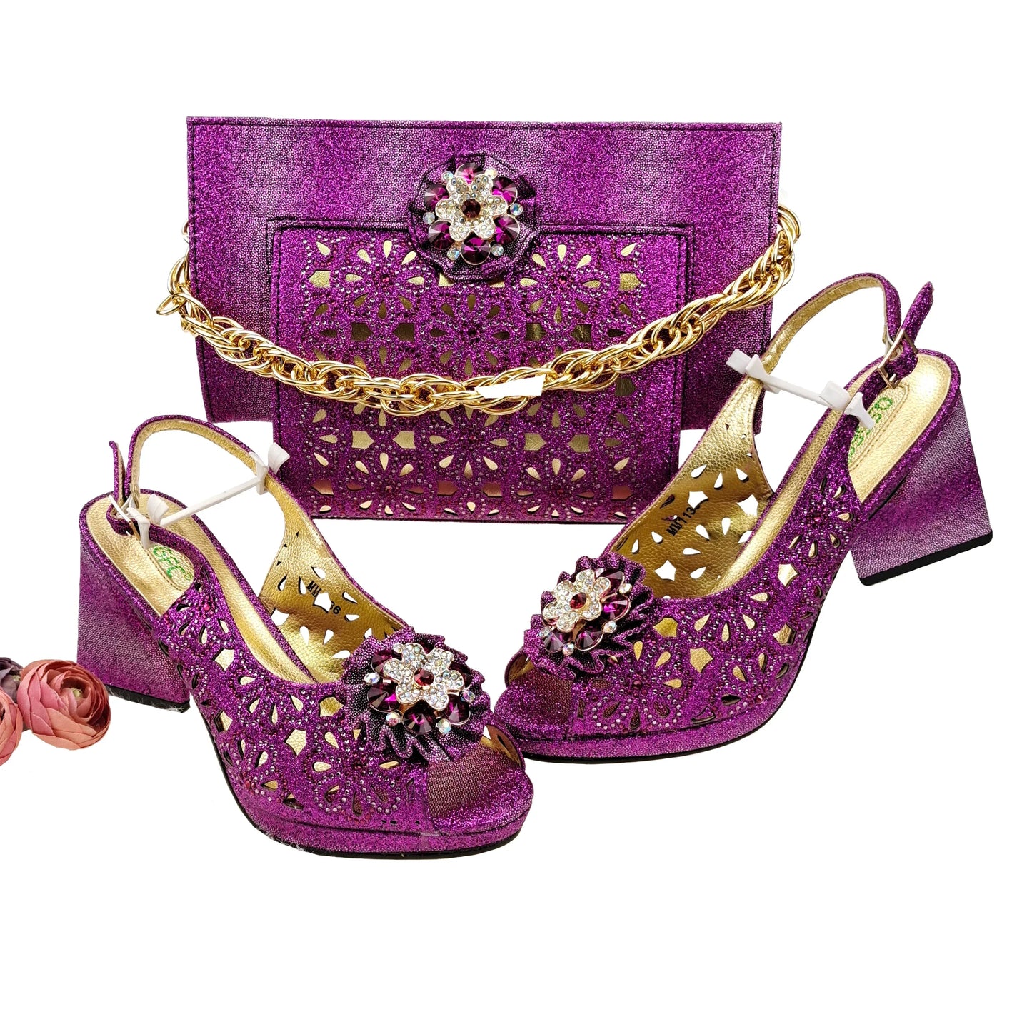 Conjuntos italianos de zapatos y bolsos para fiesta de noche HFV-25