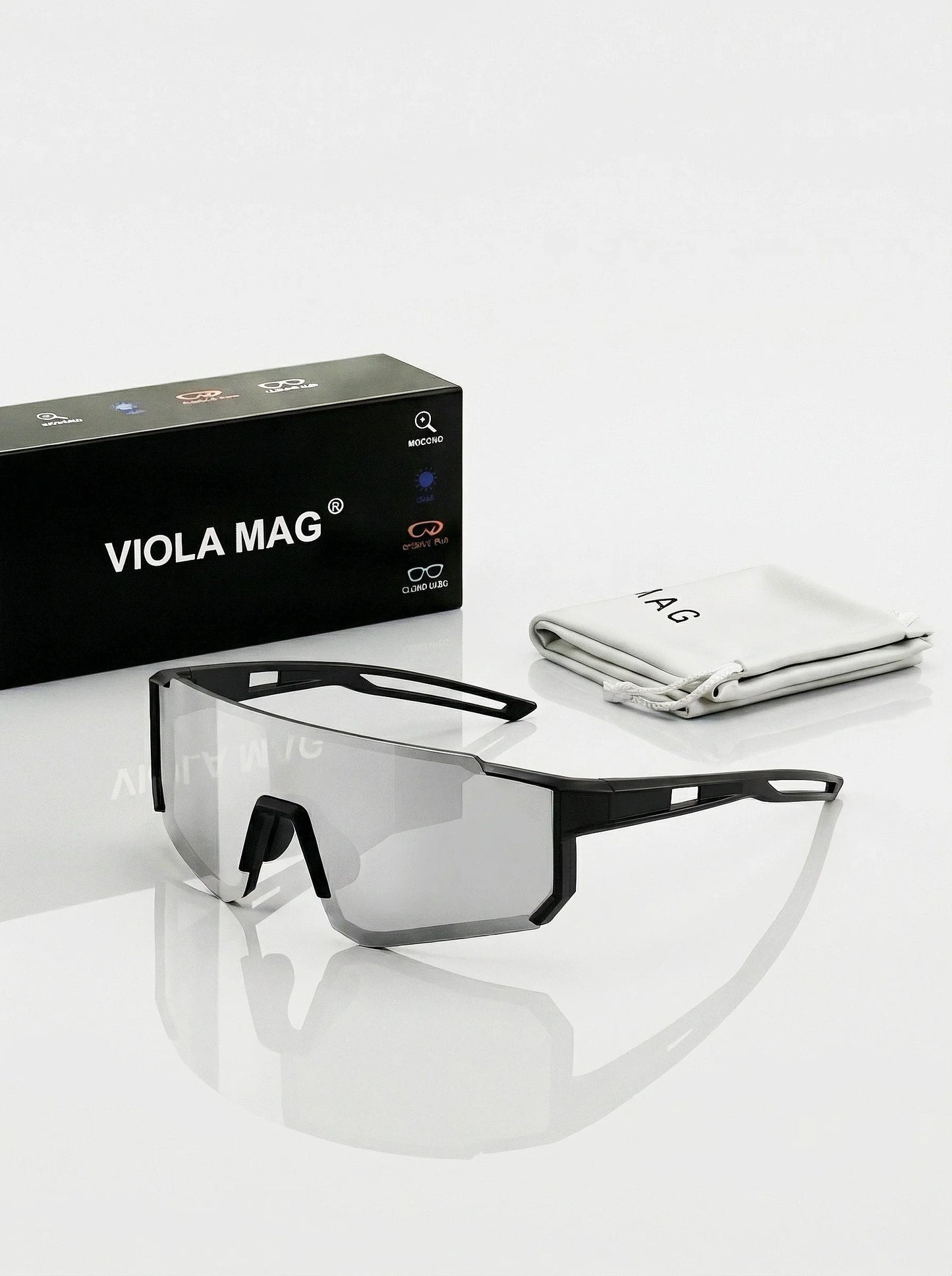 VIOLA MAG Unisex Sports Sunglasses, Oversized Frame Cycling Glasses, Lightweight TR90 Lenses, Non-slip for Running, Fishing, Hik
