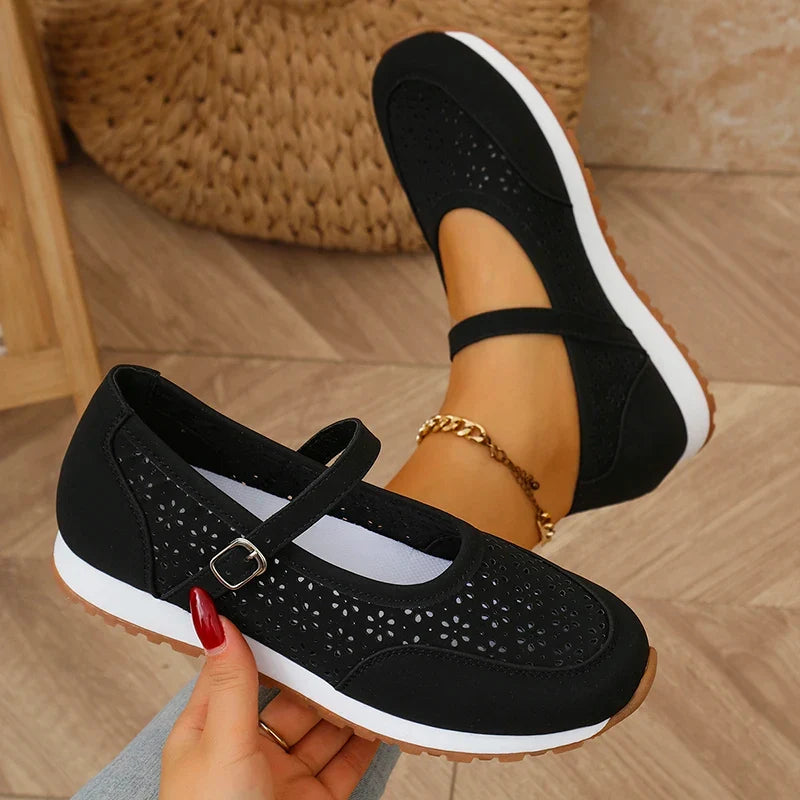 White Hollow Out Platform Sneakers Women 2025 Plus Size 36-43 Breathable Sports Shoes Woman Comfort Non Slip Walking Flats Mujer