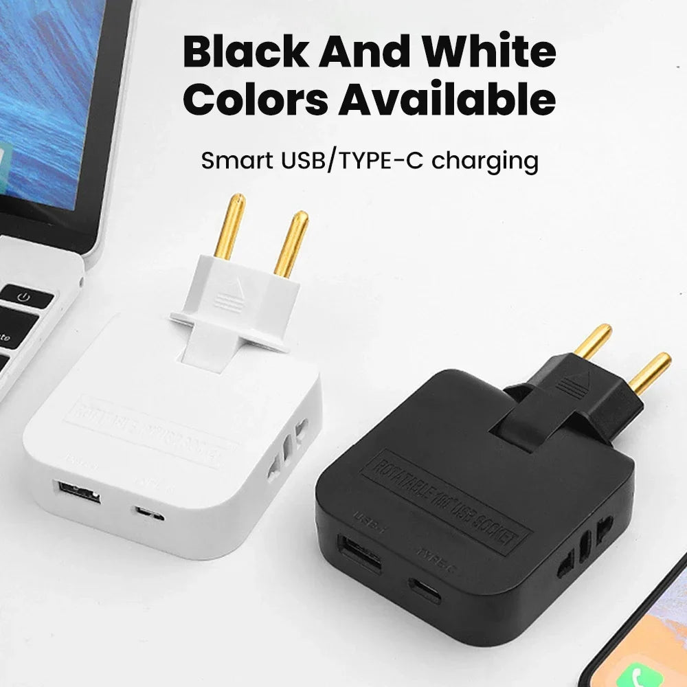180° Rotatable Travel EU Extension Socket 3-in-1 Universal Power Converter European Standard Wireless Outlet Adapter 250V 2500W