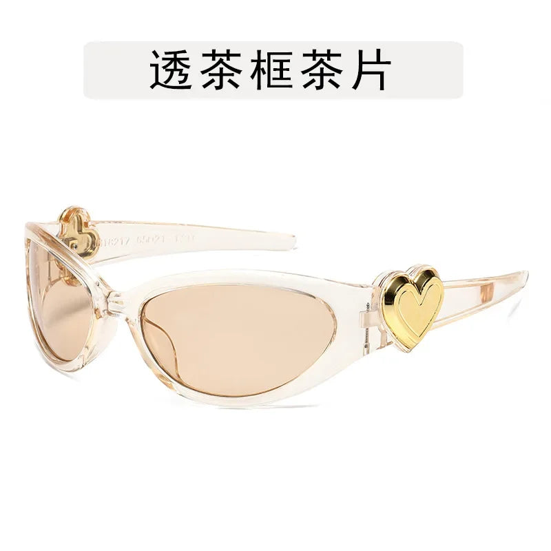 Retro Y2K Style Oval Sunglasses Women Fashion Heart Frame Sports Goggles Popular Cat Eye Party Sun Glasses Ladies Gafas De Sol