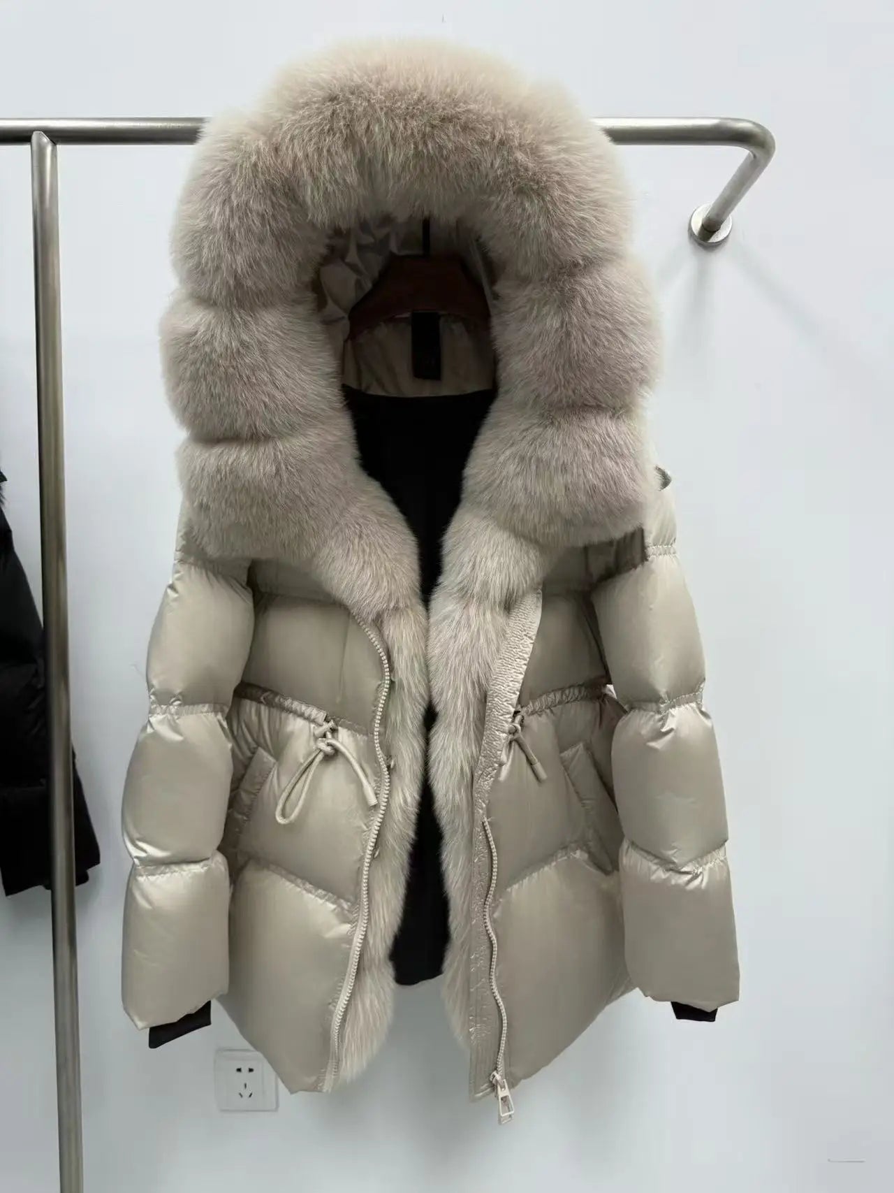 Fox Fur Jacket Women Loose Hooded White Goose Down Coat Female New Autumn Winter Thick Warm Natural Real Fur Puffer Jacket Lady