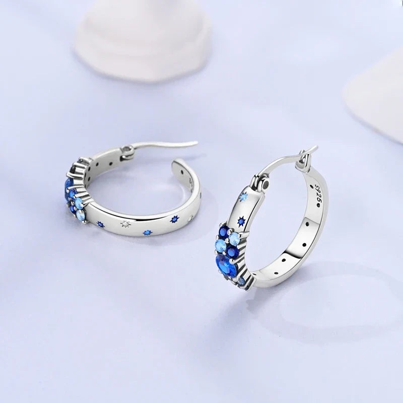 Original 925 Sterling Silver Blue Zirconium Butterfly Earrings Colored Hoop Earring Women Female Party Fine Earring Jewelry Gift
