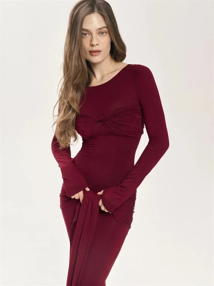 Vestido largo plisado sexy de mujer Tossy, retazos, retorcido, ajustado, manga larga, color sólido, estilo Y2k, para otoño, ropa de calle, vestido ajustado para mujer