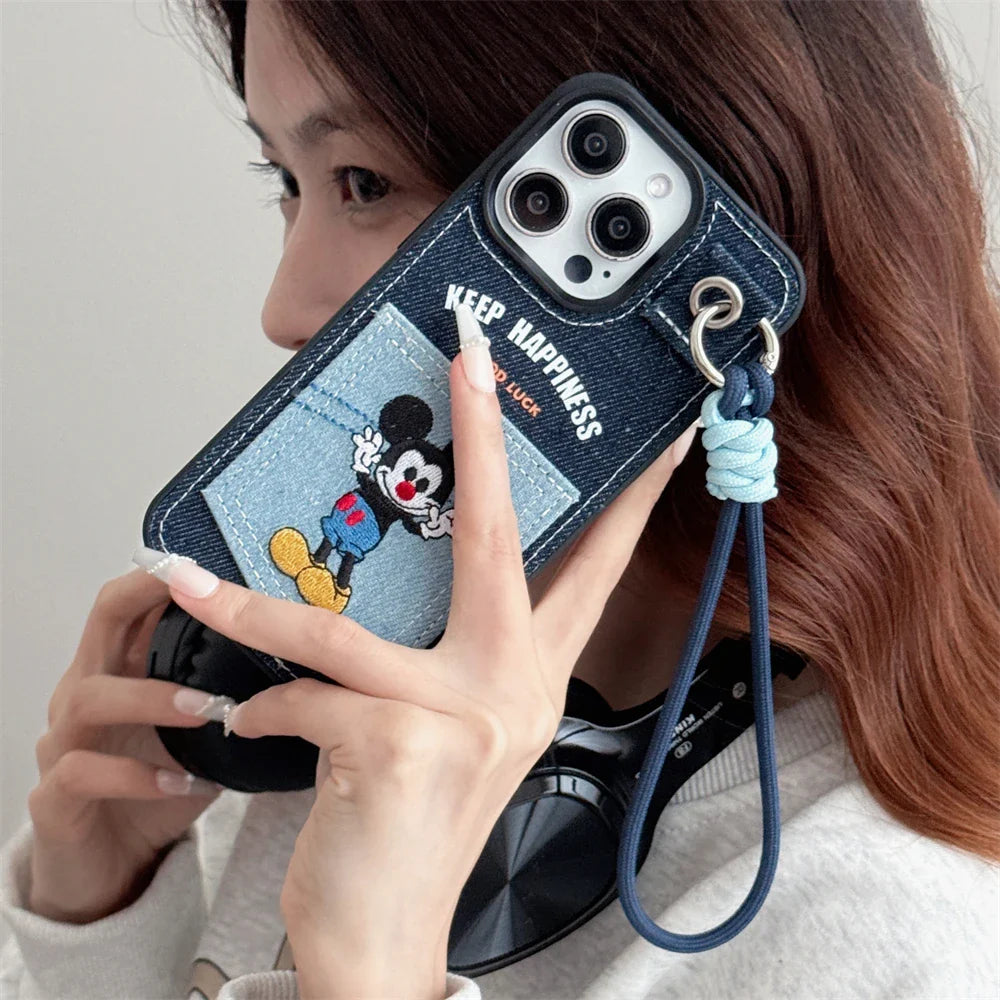 Cute Disney Mickey Denim Leather Card Bag Phone Case