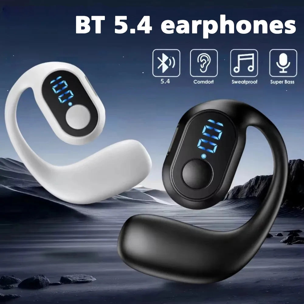 Bluetooth 5.3 Headphone Ear Hook Wireless Earphone LED Display HD Calling Mic Surround Sound Earbud HiFi Stereo Gaming Headset