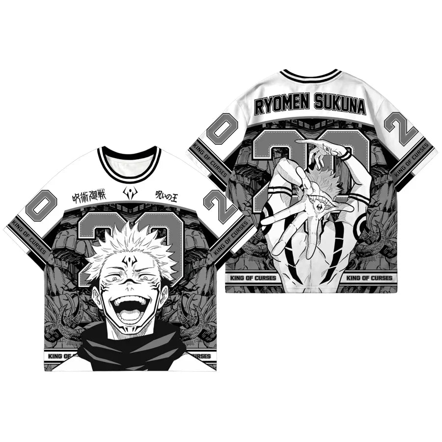 Bandai Sukuna Jujutsu Kaisen Monochrome Manga Panel Jersey Cursed King No. 20 Adult Kids T-Shirt Summer Quick-dry Lightweight