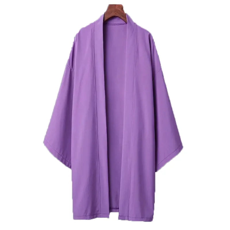 Men's Solid Color Long Sleeve Cardigan Long Kimono Shirt Asian Traditional Wear Yukata Haori Jacket Coat 6 Color Japanese Kimono