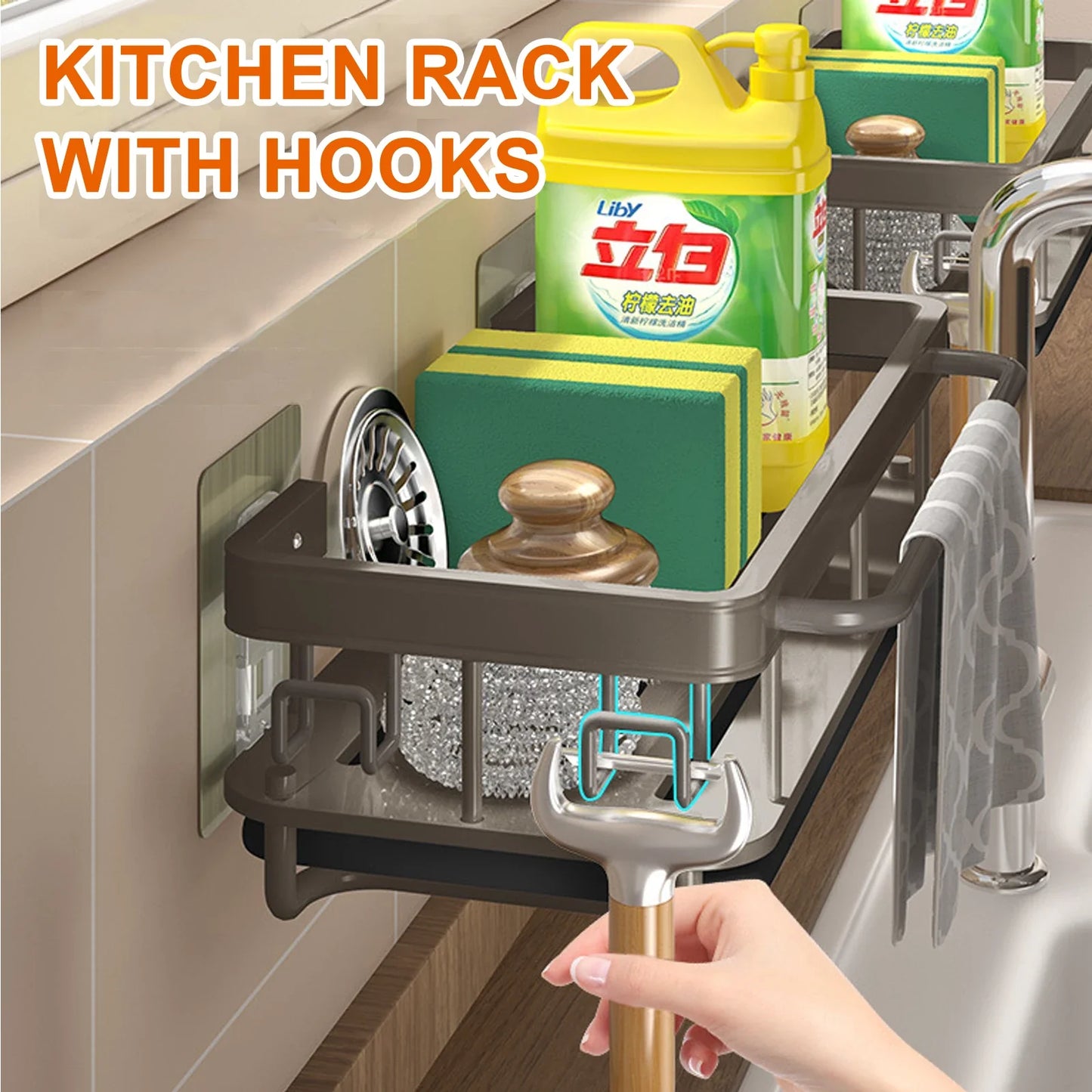 Wall Mount Kitchen Sponge Holder Sink Drain Rack Soap Drainer Towel Rack Shelf Organizer bathroom Storage Accessories