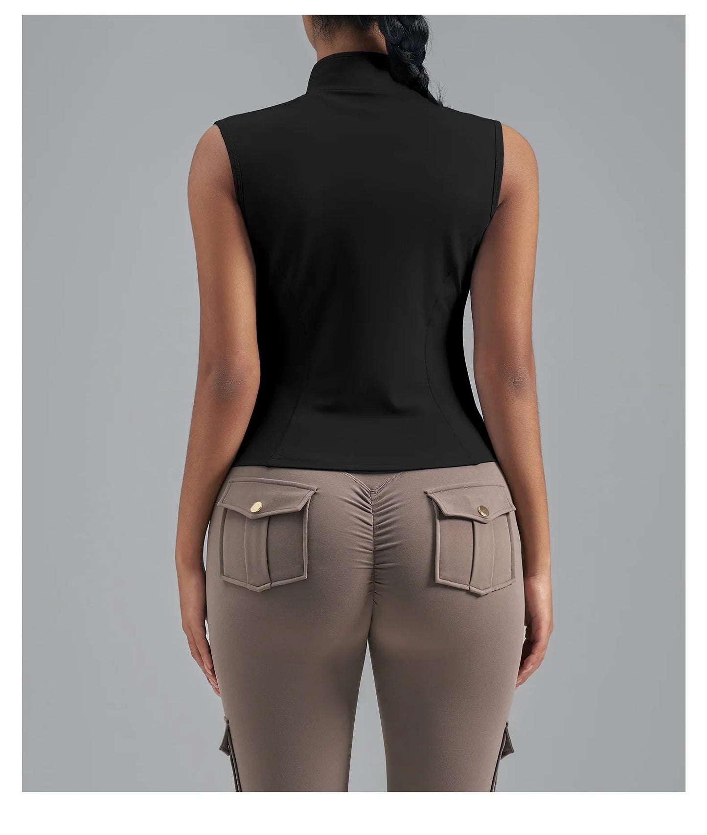Women Zipper Yoga Shirts Solid Stand Up Collar Elastic Slim Fit Sports Jacket Breathable Sleeveless Sunscreen Workout Clothes