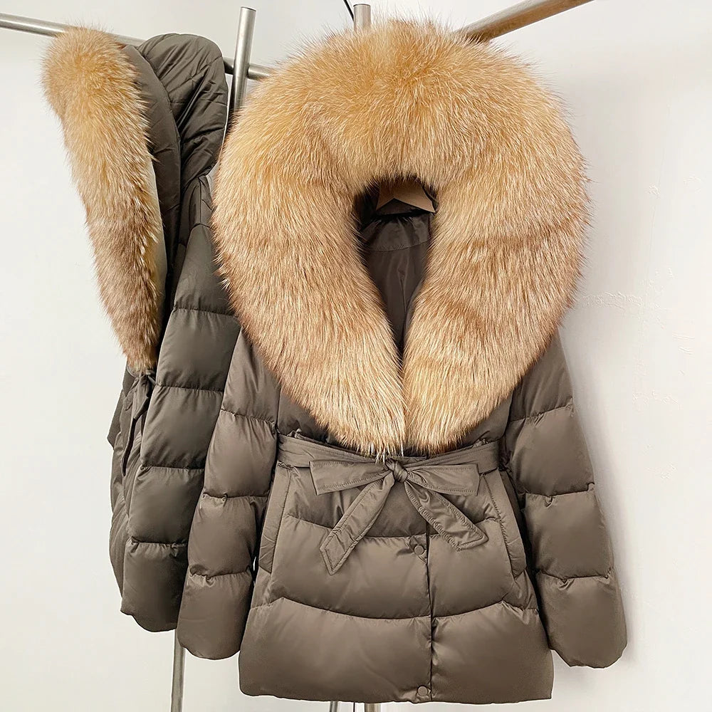 Natural Fur Collar Down Jacket Women Winter 2026 High Quality Duck Down Puffer Parka Windproof Warm Down Coat Outerwear New