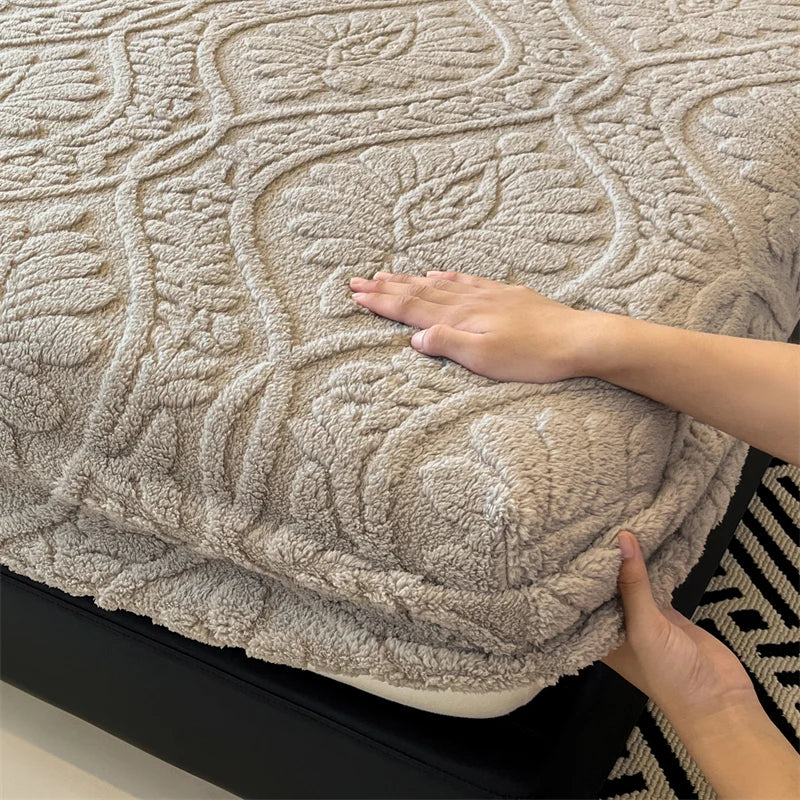 Warm Fleece Elastic Fitted Bed Sheet Thermal Winter Sheets Mattress Topper Protector Cover for Single Couple Double Bedsheet