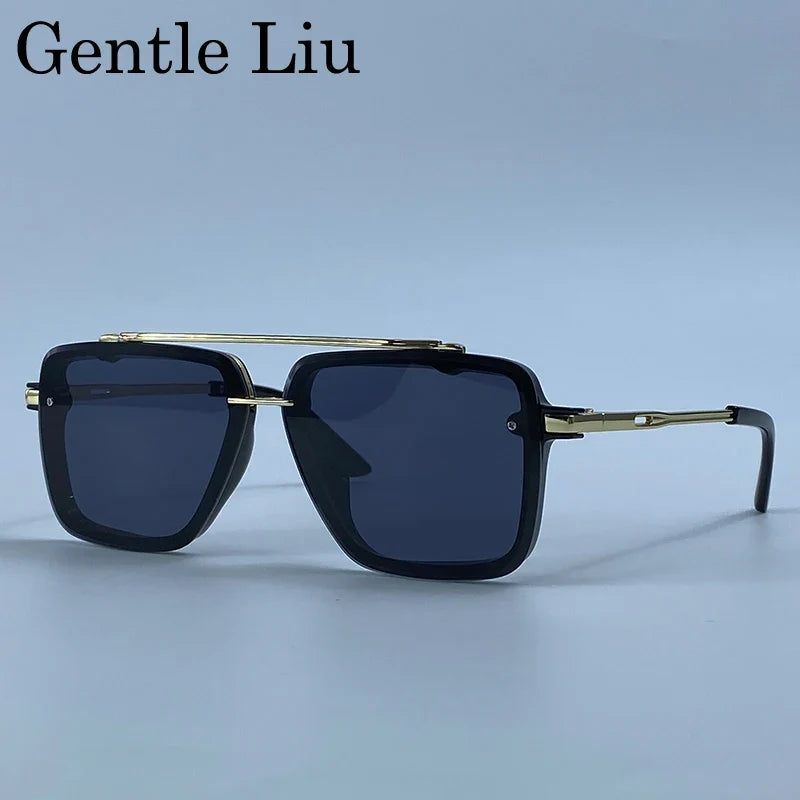 Steampunk Square Double Bridge Sunglasses Men Big 2026 Luxury Brand Designer Retro Punk Driving Sun Glasses Metal Frame Eyewear