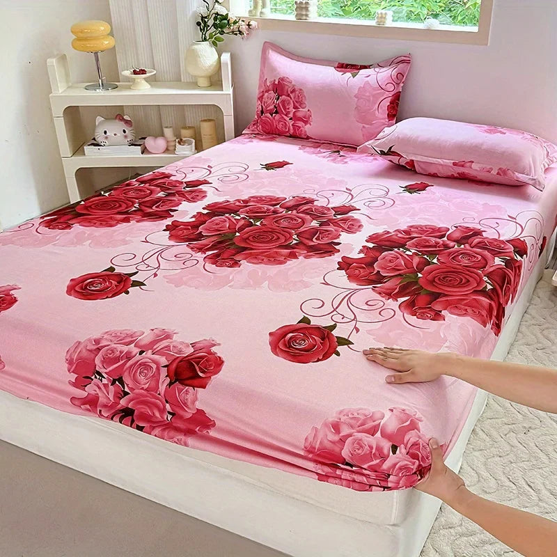 3pcs Print Bedding Set, Soft and Comfortable, Suitable for Bedroom, Guest Room One Fitted Sheet + Two Pillowcases, No Core