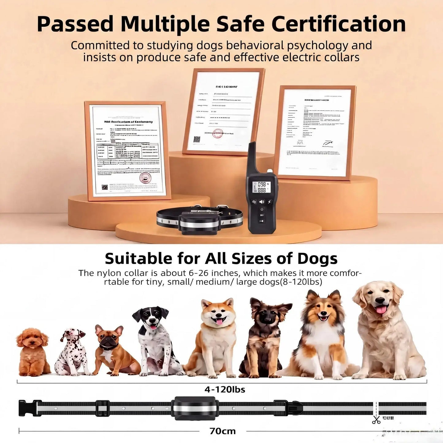 1000m Dog Training Collar IPX7 Waterproof Rechargeable Electric Shock