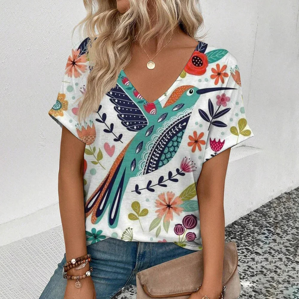 Women's Plus Size T-Shirt Summer V-Neck T Shirt For Women Daily Fashion Short Sleeve Casual T-Shirt 3d Print Female Clothes