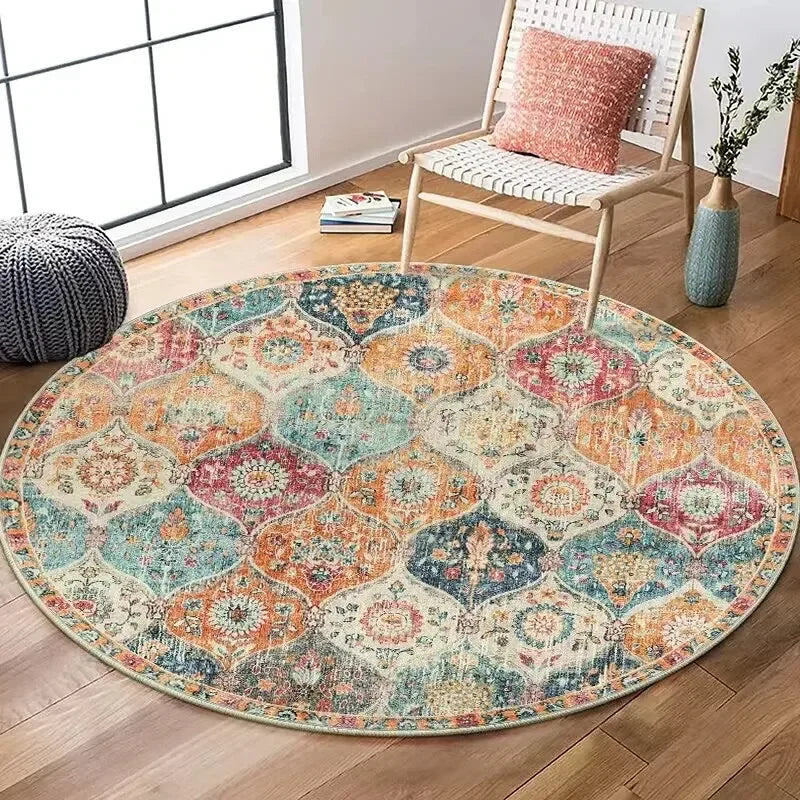 VIKAMA Printed Boho Style Round Crystal Velvet Carpet Floor Mat Living Room Bedroom Coffee Table Hanging Basket Mat