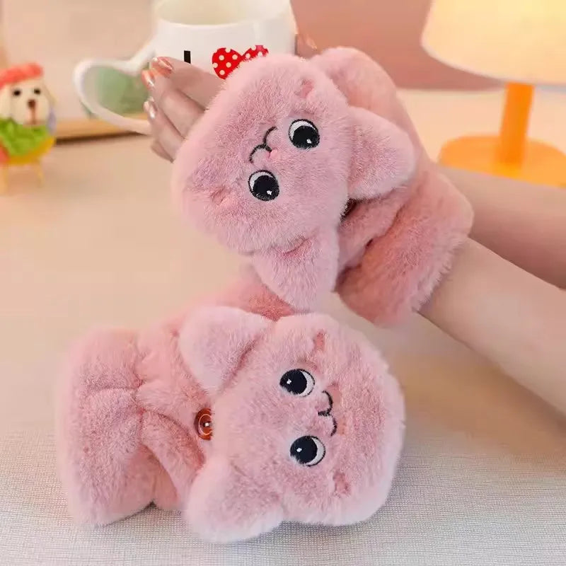Manoplas de peluche de gato kawaii