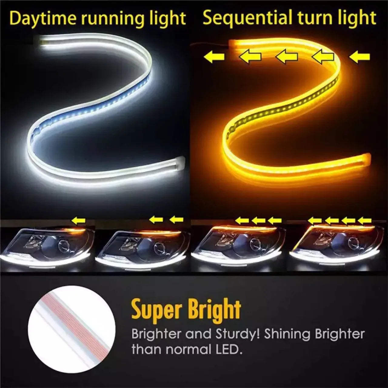 1Pc 12V LED DRL Car Running Light Flexible Waterproof Strip Auto Headlights White Turn Signal Brake Flow Lights Auto Parts