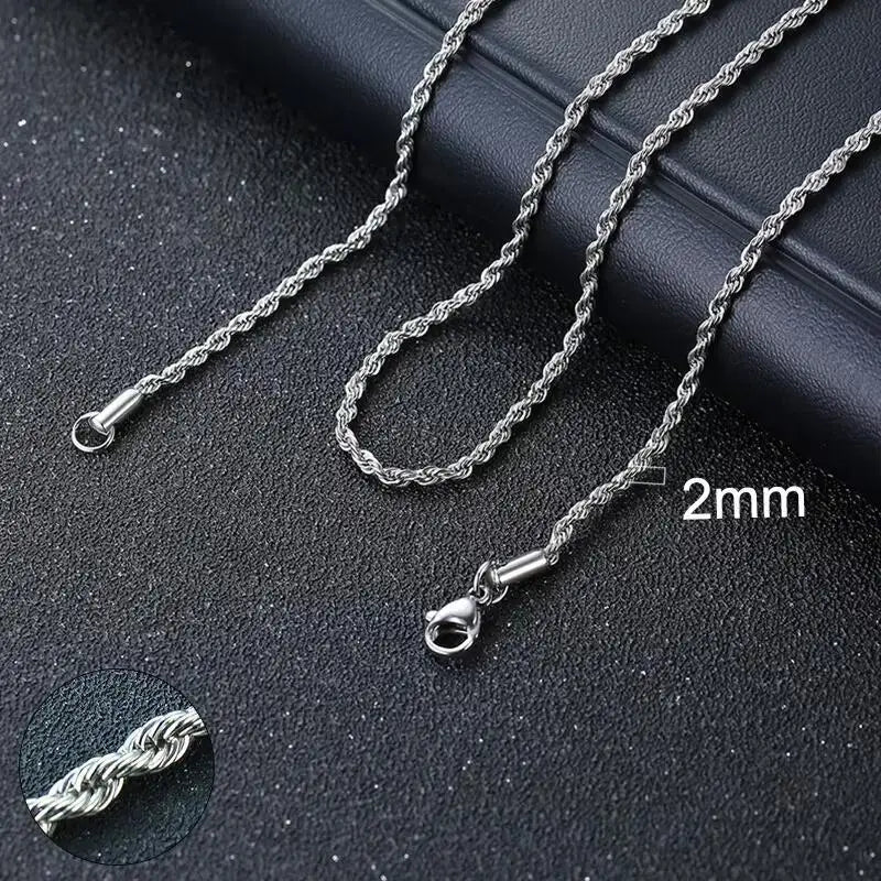 Vnox Twist Rope Chain Necklace for Men Women | Waterproof Stainless Steel Unisex Chain