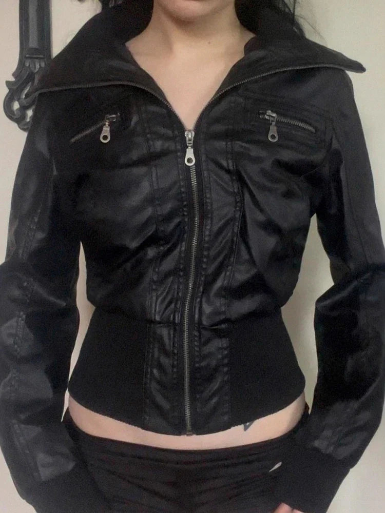 AltGoth Amercian Vintage Pu Leather Jacket Women Streetwear Harajuku Grunge Emo Alternative Grunge Zipper Casual Coats Female