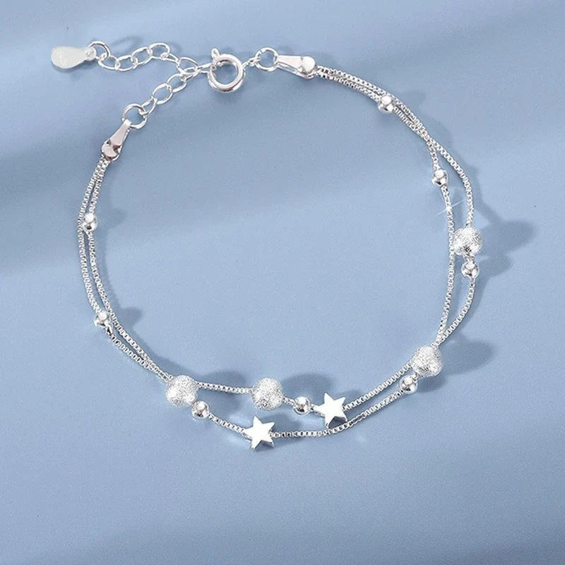 6pcs 925 Sterling Silver Rhinestone Bracelets for Women Girls Luxury