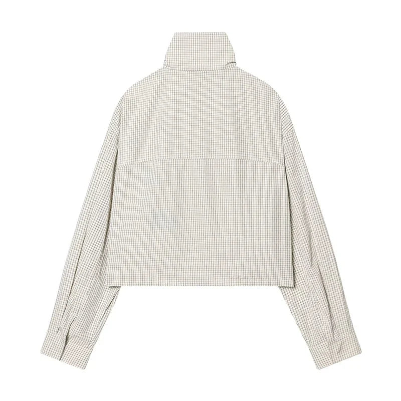 Women's Jackets Coats Spring New Fashion Plaid Stand Collar Long Sleeves Loose Coats Streetwear Female Outerwear Chic Tops