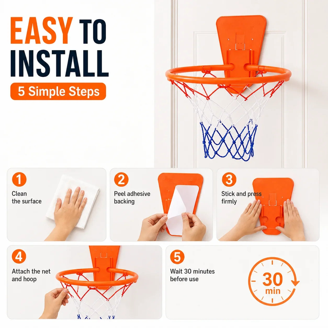 34cm Kids Basketball Hoop Foldable Wall Mounted Mini Basket Rim No Drilling Indoor Door Backboard Sports Toy for Children