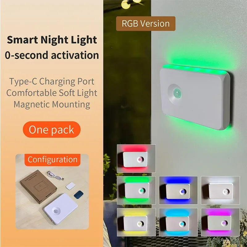 Motion Sensor Night Light Approved Magnetic Wall Lamp Rechargeable RGB Color Lights for Kitchen Bathroom Hallway Stairs