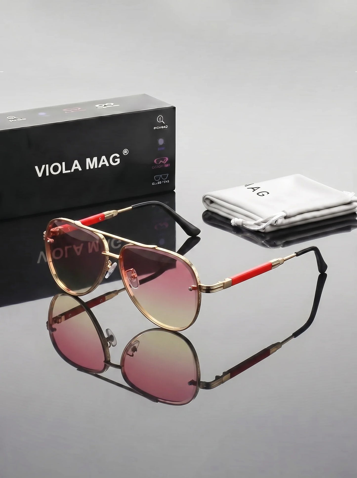 VIOLA MAG Retro Metal Gradient Toad Mirror, Unisex Daily Glasses for Commuting and Driving Decoration, with Glasses Bag