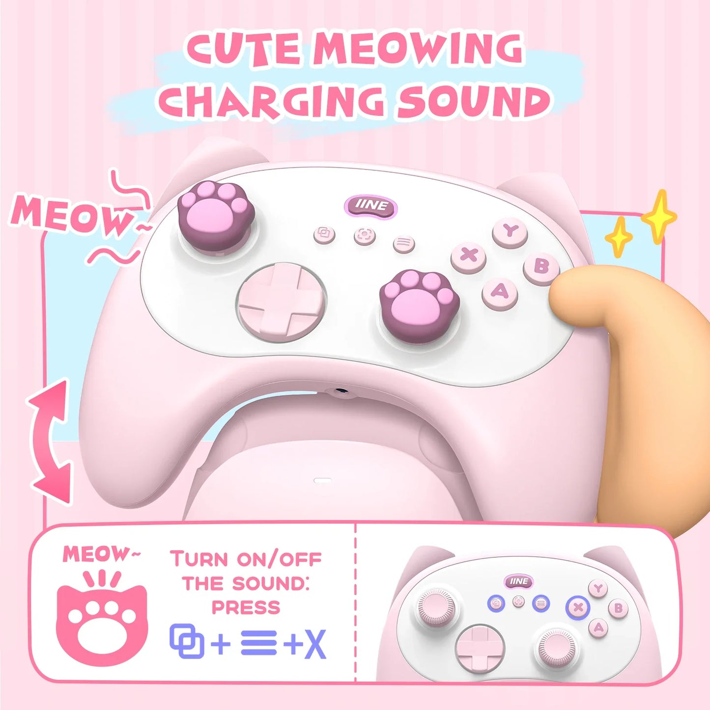 IINE PC/iOS/Android/Phone/Switch Meow Cat Controller with Charging Dock, Hall Effect Joystick & Trigger  Two-Player Game
