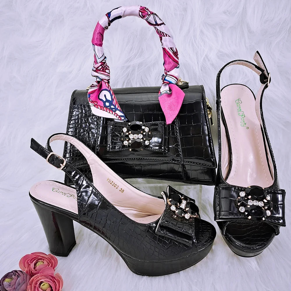 Doershow beautiful Italian Shoe and Bag Set New Shoes and Bag Set In Italy pink Color Italian Shoes with Matching Bags HFG1-23