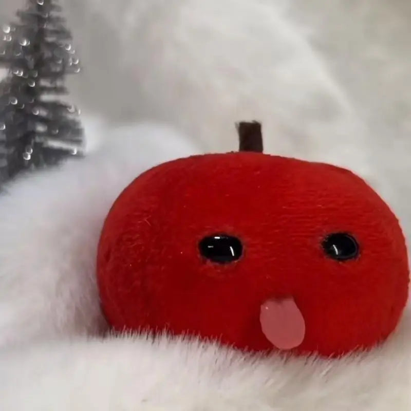 Abstract Tongue Out Apple Funny Plush Doll Keychain Backpack Pendant