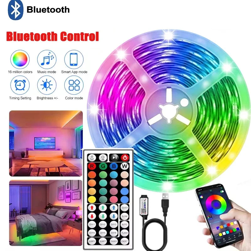RGB LED Strip Lights 5050 SMD Bluetooth APP Control 24 Keys IR Remote Music Sync TV Backlight Decor Flexible 5V Led Tape Lamp