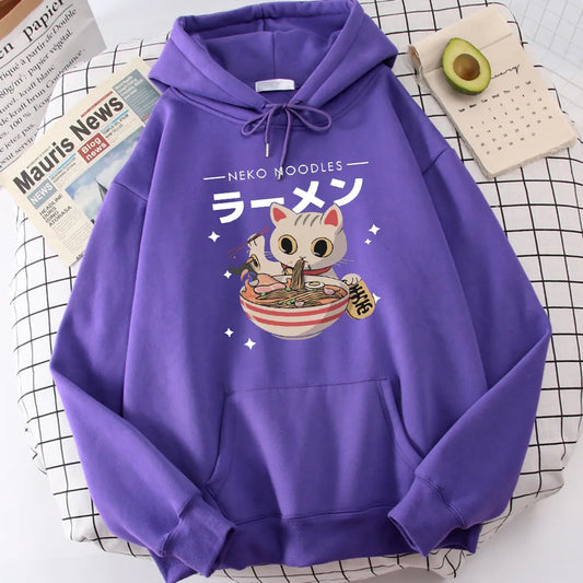 Sudadera con Capucha de Gato Ramen Harajuku