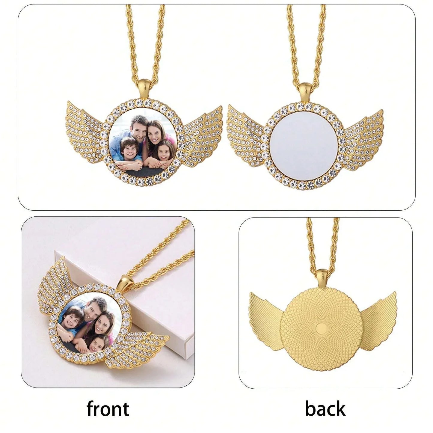 Personalised Heart-Shaped Wings Necklace, Custom Photo Necklace, DIY Gift, Commemorative Present