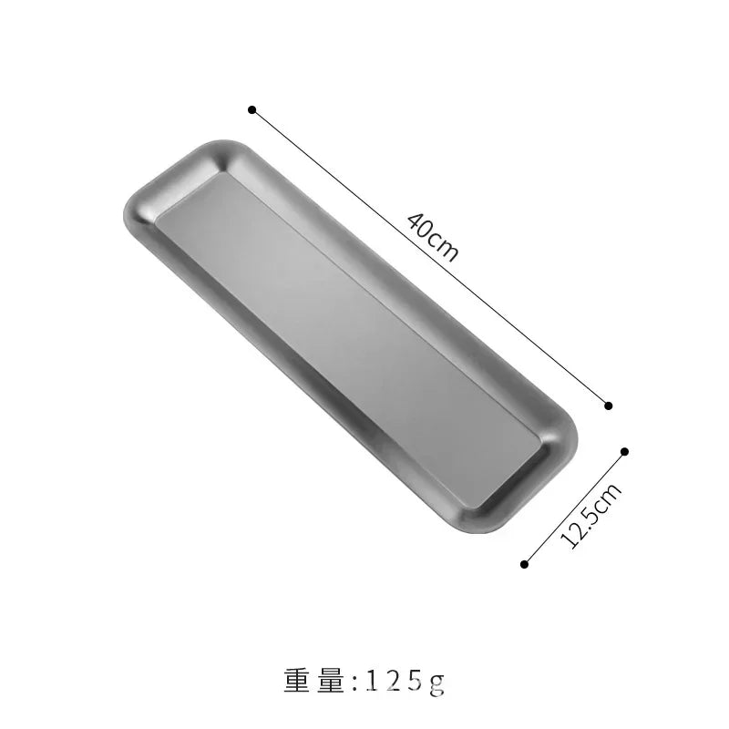 Korean Version of 304 Stainless Steel Rectangular Plate, 40cm Strip Plate, Thick Golden Sushi Plate, Barbecue Plate, Flat Plate