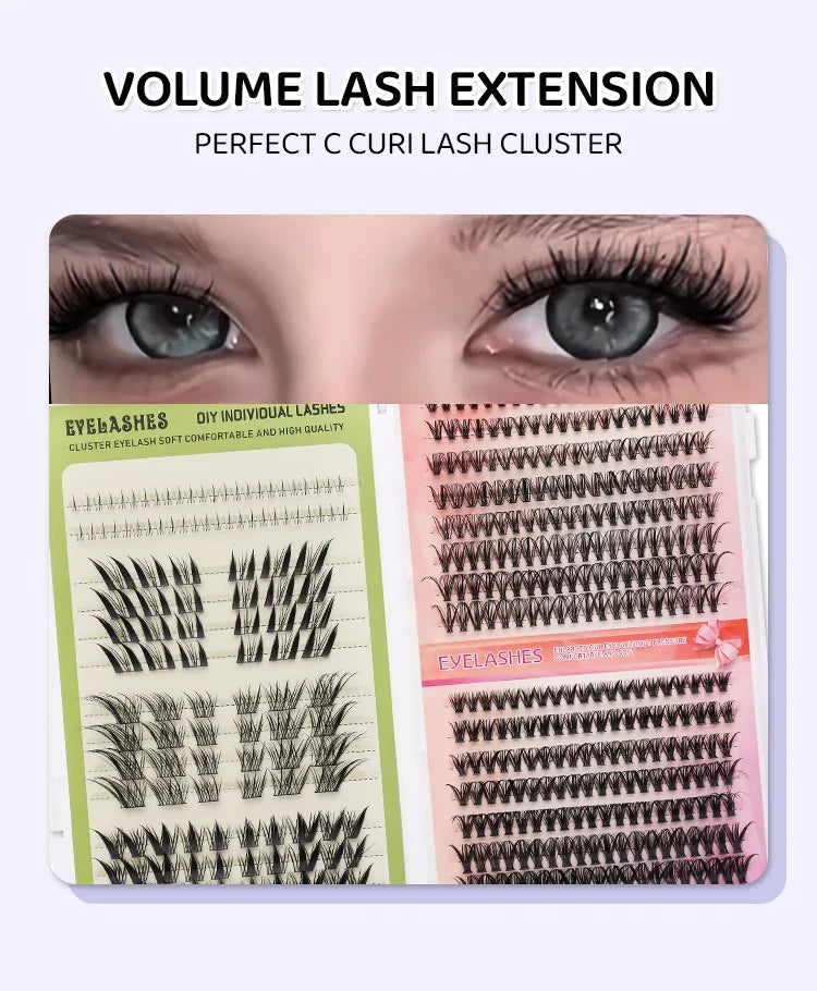 DINGSEN Eyelash Clusters Book Large Capacity Volume Individual Lashes Book Natural Long DIY Cluster Eyelash Extensions Makeup
