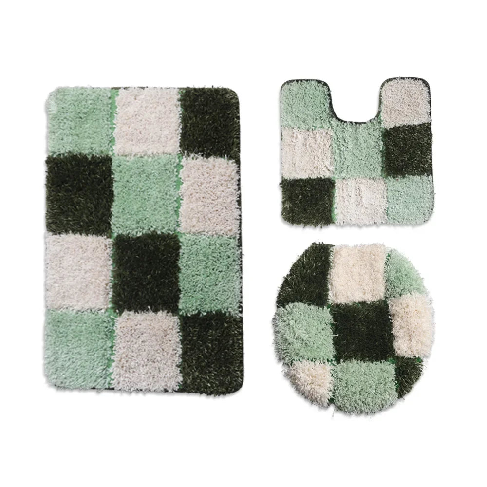European Style Flocking Floor Mat, Household Bathroom Water Absorption and Anti Slip Mat Combination Set of Three Pieces