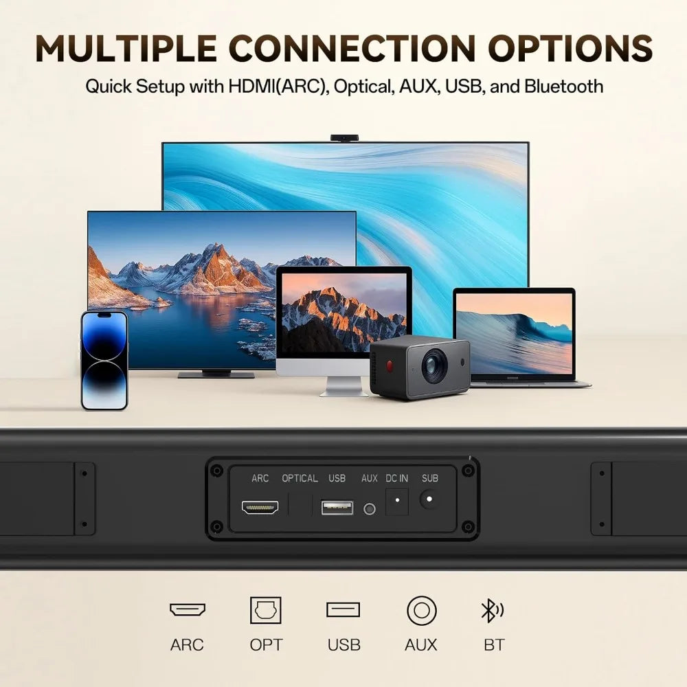Wireless Sound Bar With Subwoofer 2.1Ch Home Theater HDMI ARC