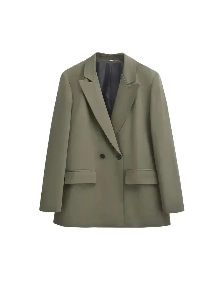 TRZA-Abrigo Blazer Cruzado para Mujer, Ropa de Oficina, Manga Larga, Bolsillos con Solapa, Prendas de Abrigo Femeninas, Blusas Elegantes, Moda