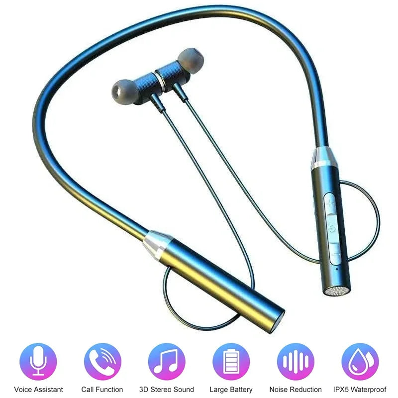 Wireless Bluetooth Earphones 9D Stereo Surround Headphone Neckband Magnetic Sport Headset Neck-hanging Earbuds For iPhone Huawei