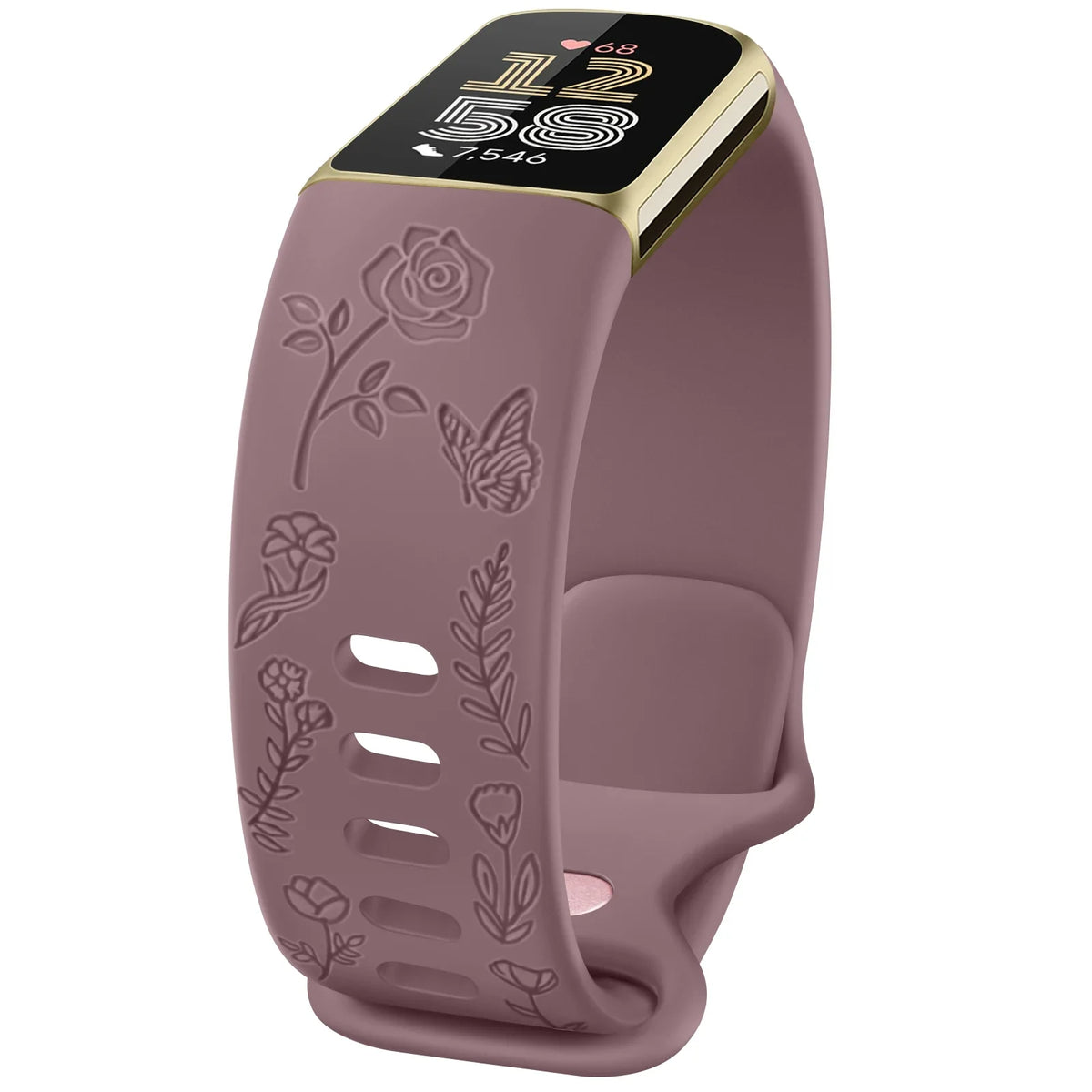 Fitbit Charge 5 & 6 Floral Engraved Band, Soft TPU