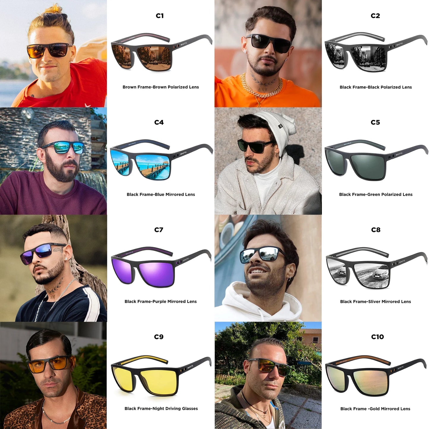 ZENOTTIC Retro Square Polarized Prescription Sunglasses Fashion Lightweight TR90 Progressive Optical Sun Glasses for Women Men