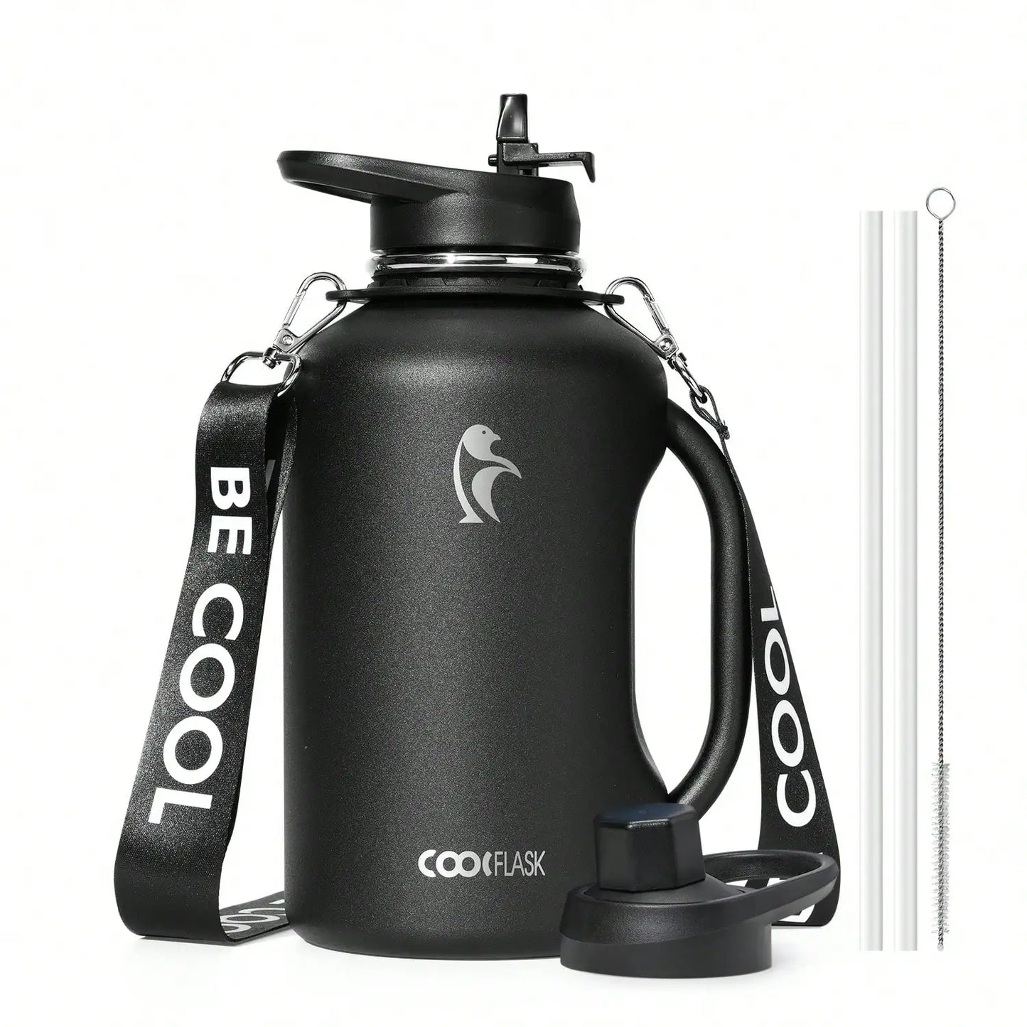 Insulated Stainless Steel Water Bottle With Handle And Strap