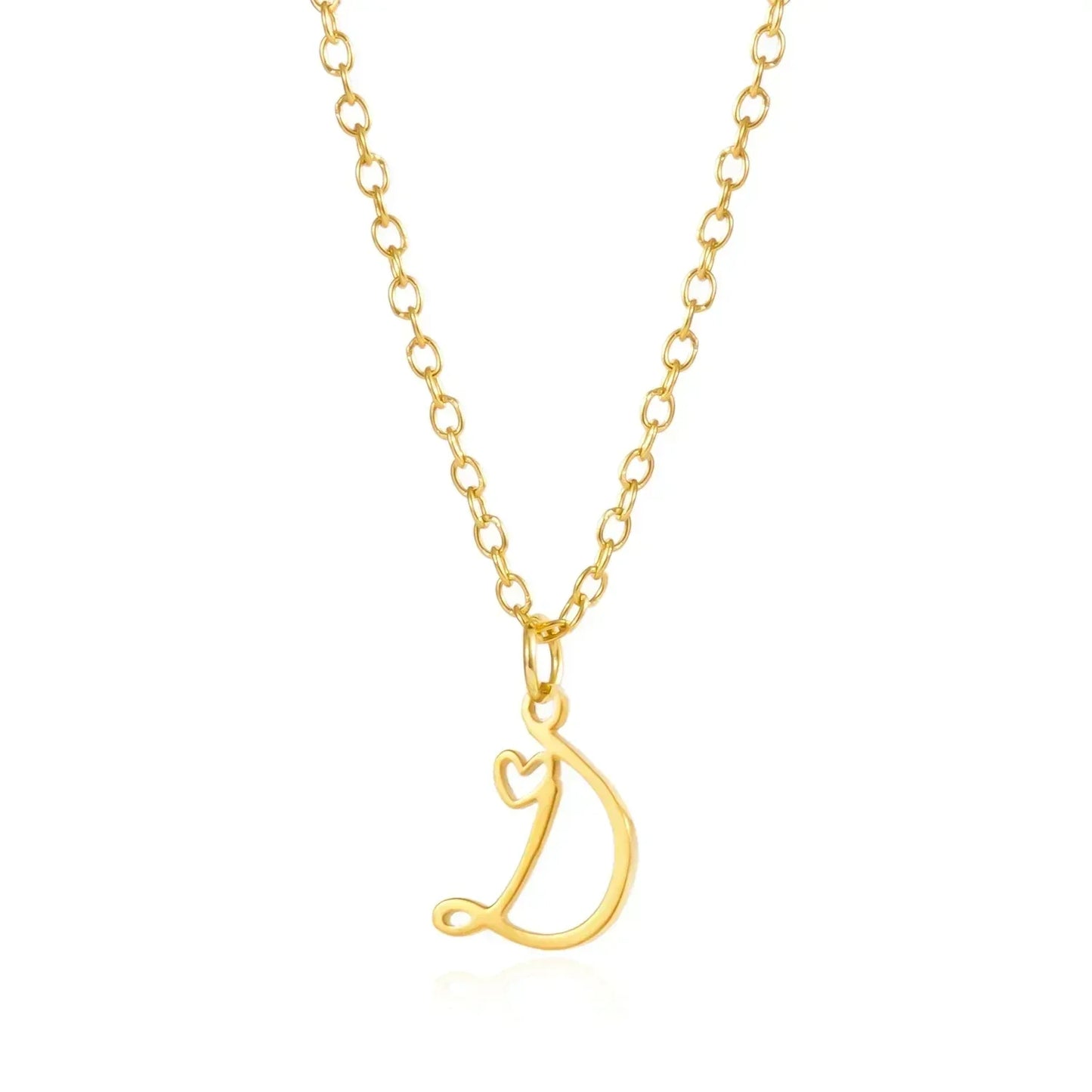 26 Initial Letters Heart Pendant Stainless Steel Necklace for Women Gold Color A-Z Alphabet Choker Chain Birthday Jewelry Gift